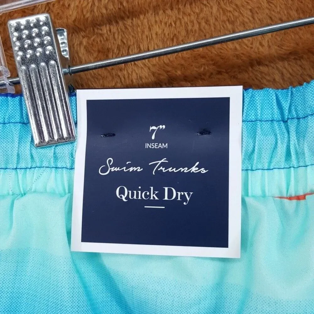 CLUB ROOM Swim Trunks Large Blue Stripe Drawstring Quick Dry Shorts 7